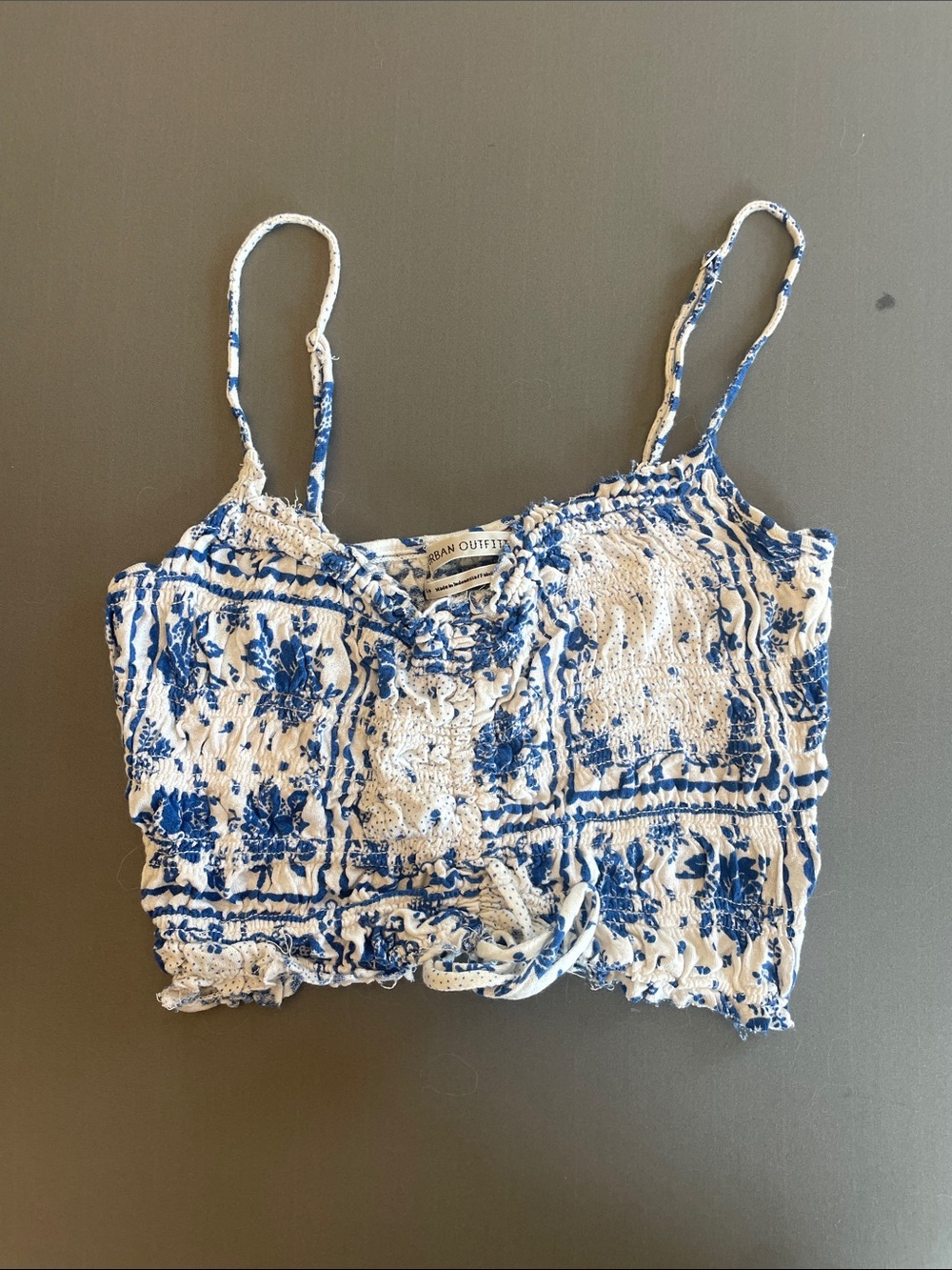 Urban Outfitters White & Blue Floral Smocked Cami